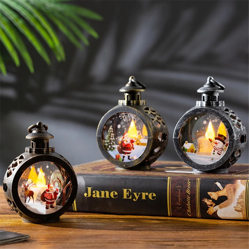 Christmas LED Light Glass Decorations Window Decors Tree Pendants Holiday New Year Ornaments, Size: L - Snowman/Bronze - 4