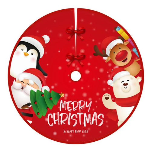 HY07 Christmas Tree Skirt Mat 90cm Santa Reindeer Snowman Pattern Xmas Party Holiday Decoration - 01 - 1