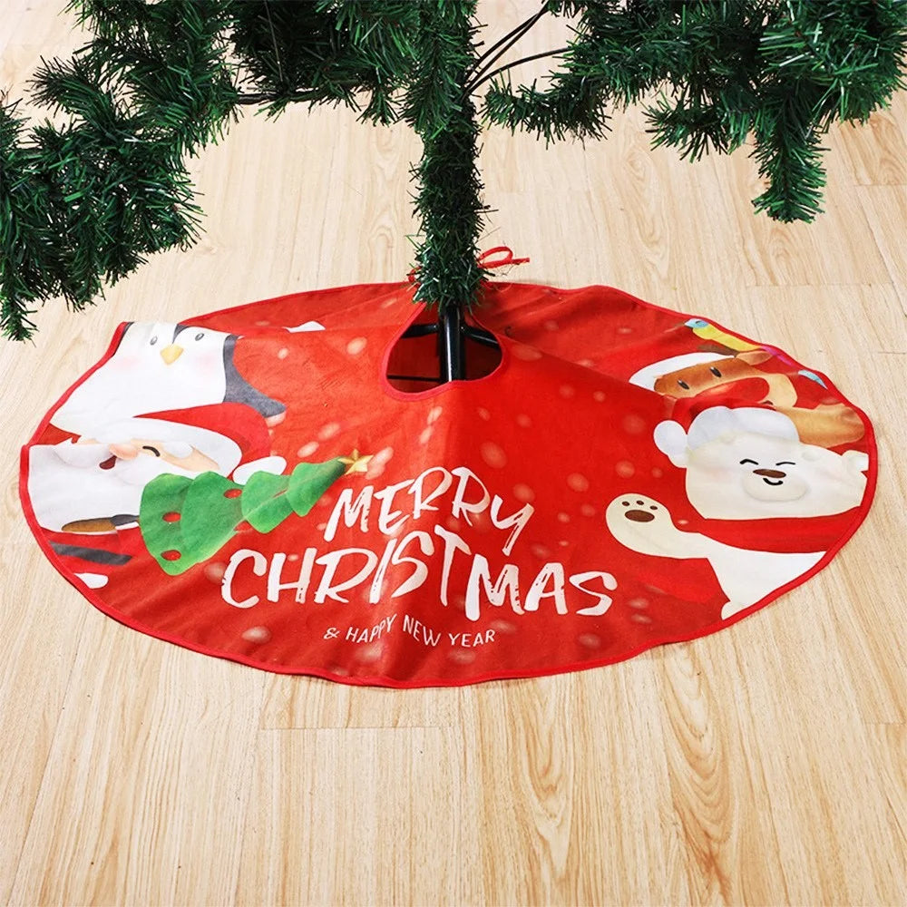 HY07 Christmas Tree Skirt Mat 90cm Santa Reindeer Snowman Pattern Xmas Party Holiday Decoration - 01 - 2