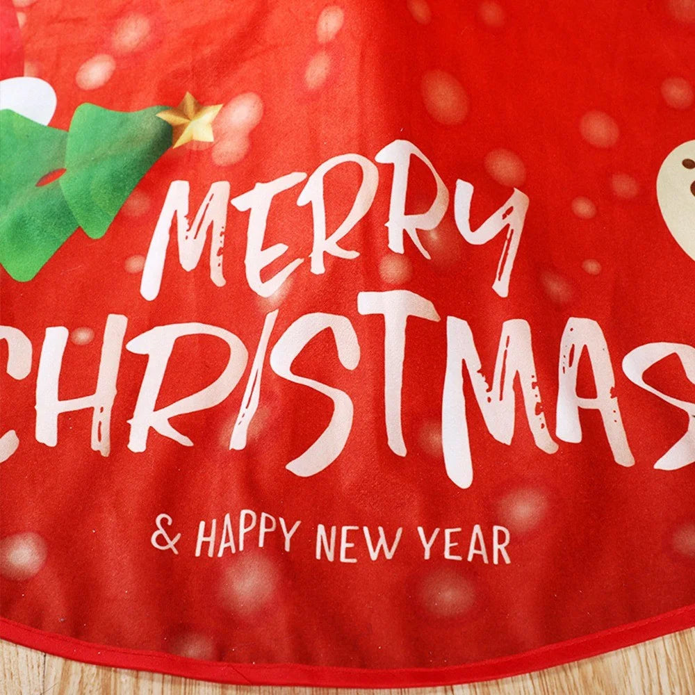 HY07 Christmas Tree Skirt Mat 90cm Santa Reindeer Snowman Pattern Xmas Party Holiday Decoration - 01 - 3