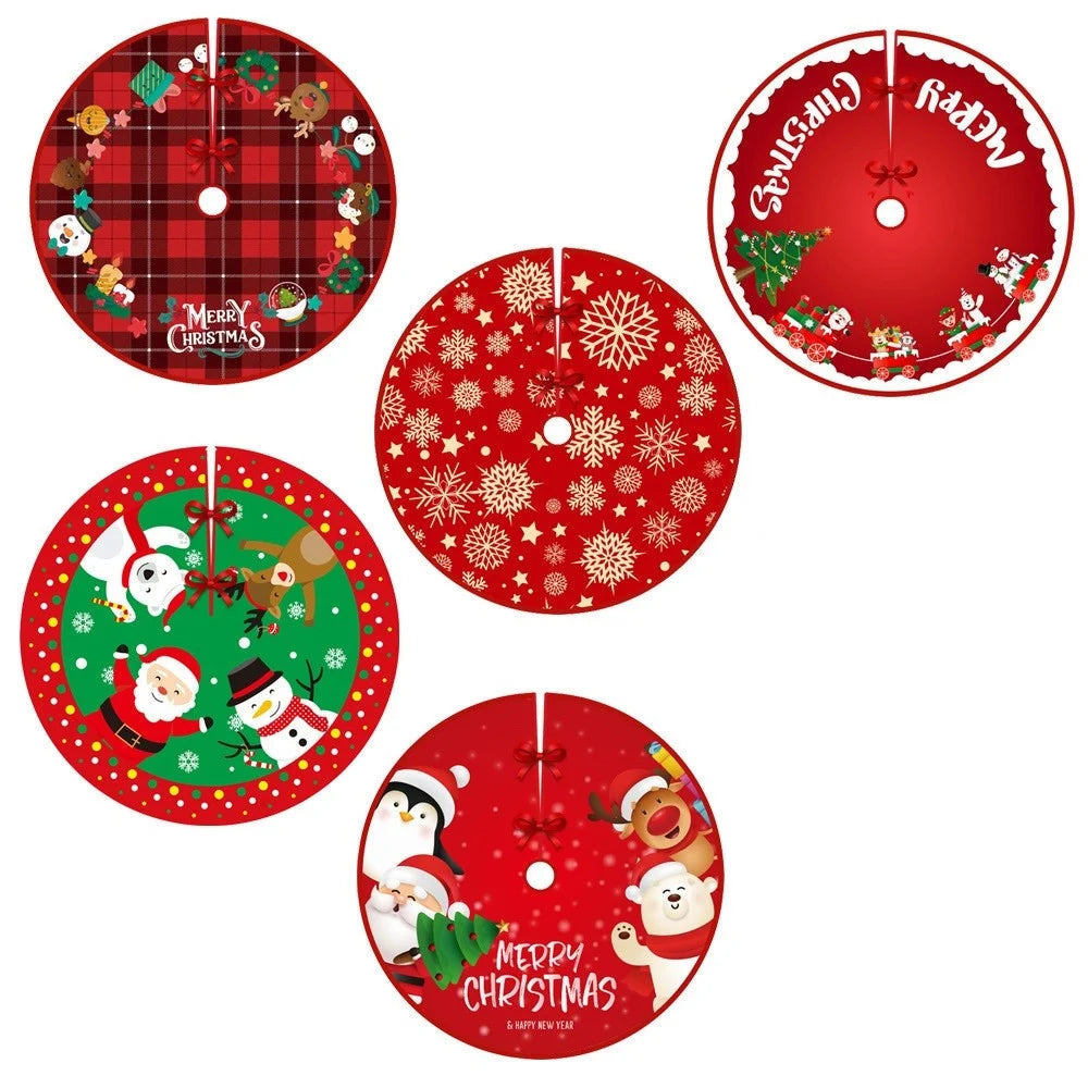 HY07 Christmas Tree Skirt Mat 90cm Santa Reindeer Snowman Pattern Xmas Party Holiday Decoration - 01 - 5