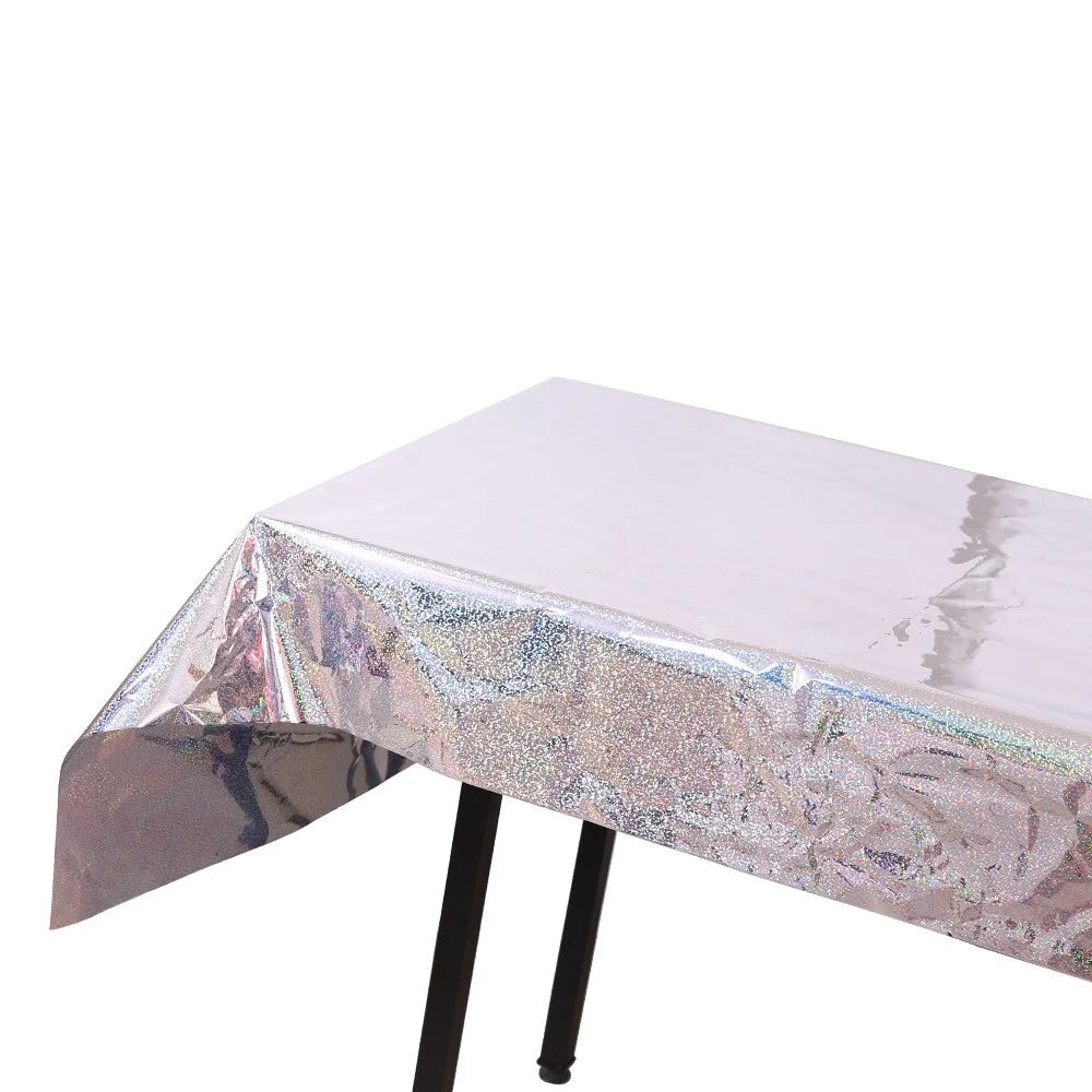 1*2.7m Laser Glitter Foil Rectangular Tablecloth for Birthday Gift Wedding Baby Show Anniversary Christmas Party Decoration - Silver - 2