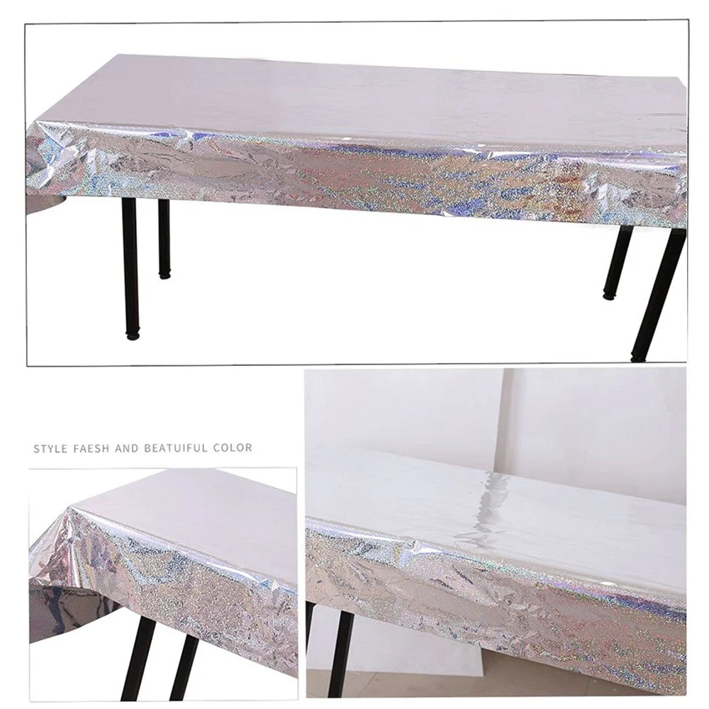 1*2.7m Laser Glitter Foil Rectangular Tablecloth for Birthday Gift Wedding Baby Show Anniversary Christmas Party Decoration - Silver - 4