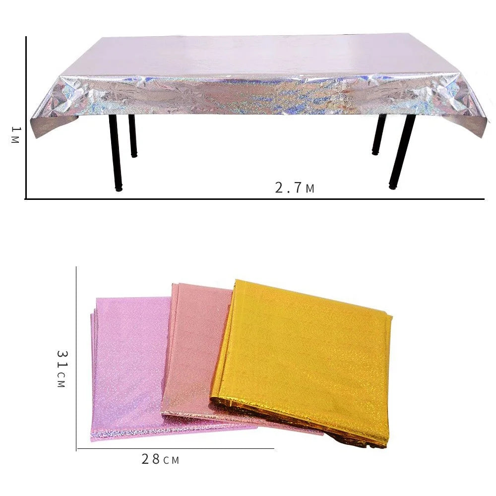 1*2.7m Laser Glitter Foil Rectangular Tablecloth for Birthday Gift Wedding Baby Show Anniversary Christmas Party Decoration - Silver - 5
