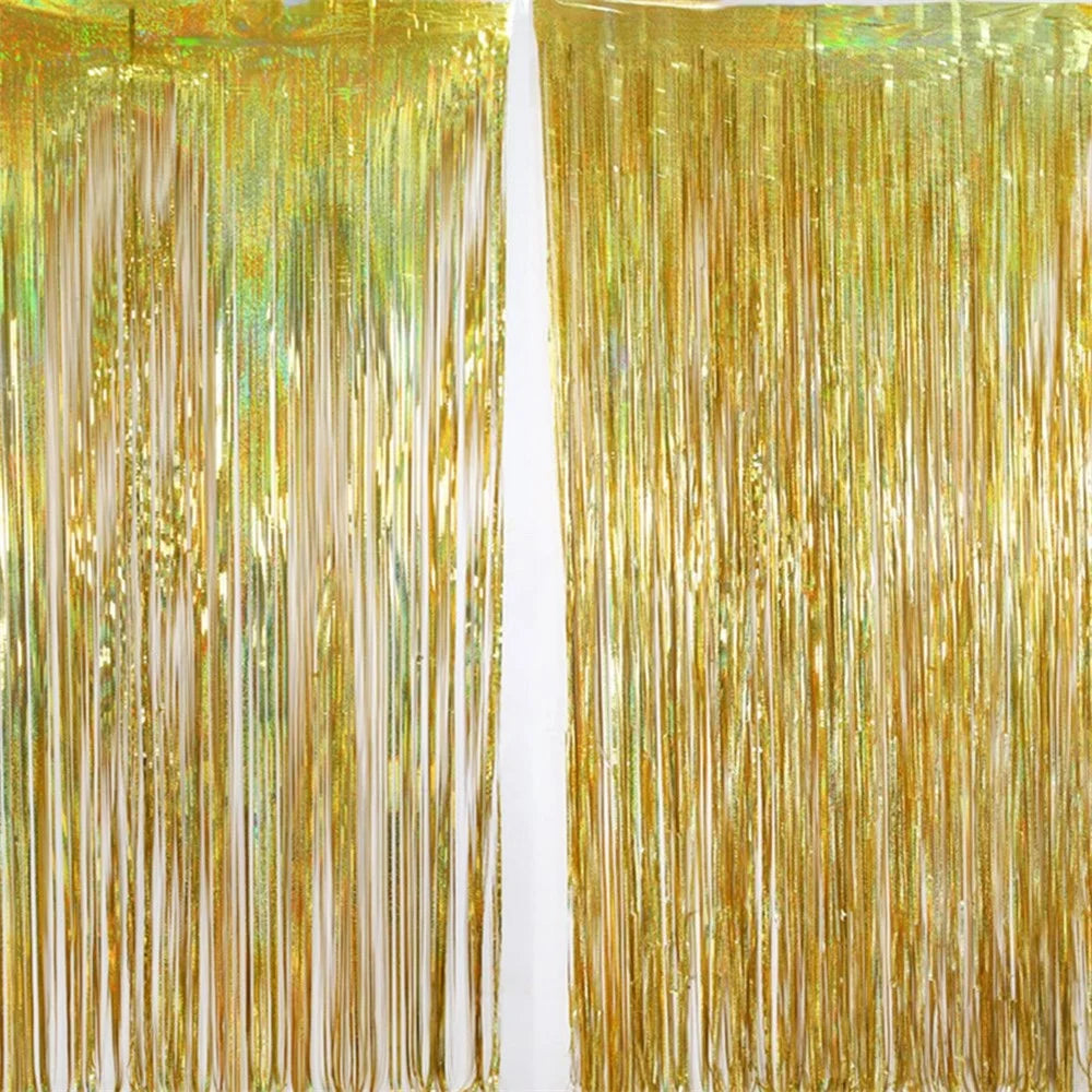 1m*2m Laser Fringe Curtain Metallic Door Streamers Holidays Christmas Gift Party Decoration Photo Backdrop - Gold - 3