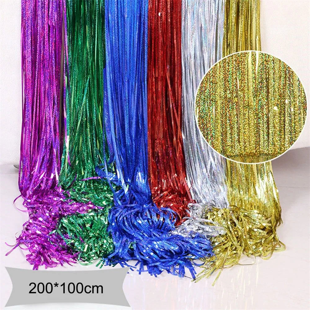 1m*2m Laser Fringe Curtain Metallic Door Streamers Holidays Christmas Gift Party Decoration Photo Backdrop - Gold - 6