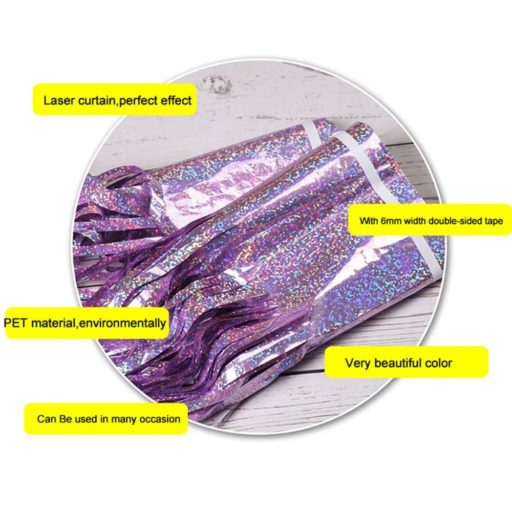 1m*2m Laser Fringe Curtain Metallic Door Streamers Holidays Christmas Gift Party Decoration Photo Backdrop - Gold - 7