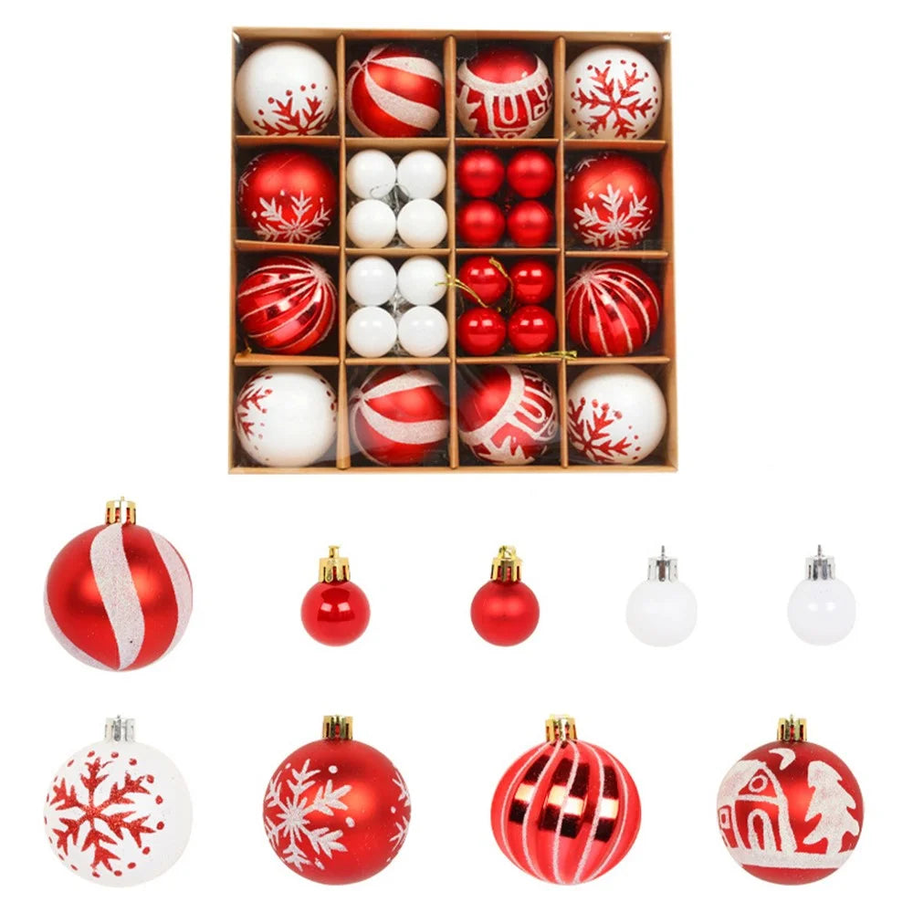 052405 44Pcs / Set Mixed Ball Ornament Christmas Decoration Round Ball Christmas Tree Hanging Ornament - Red / White - 1
