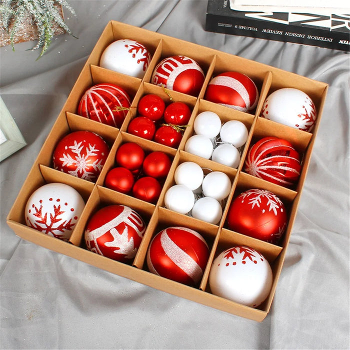 052405 44Pcs / Set Mixed Ball Ornament Christmas Decoration Round Ball Christmas Tree Hanging Ornament - Red / White - 2