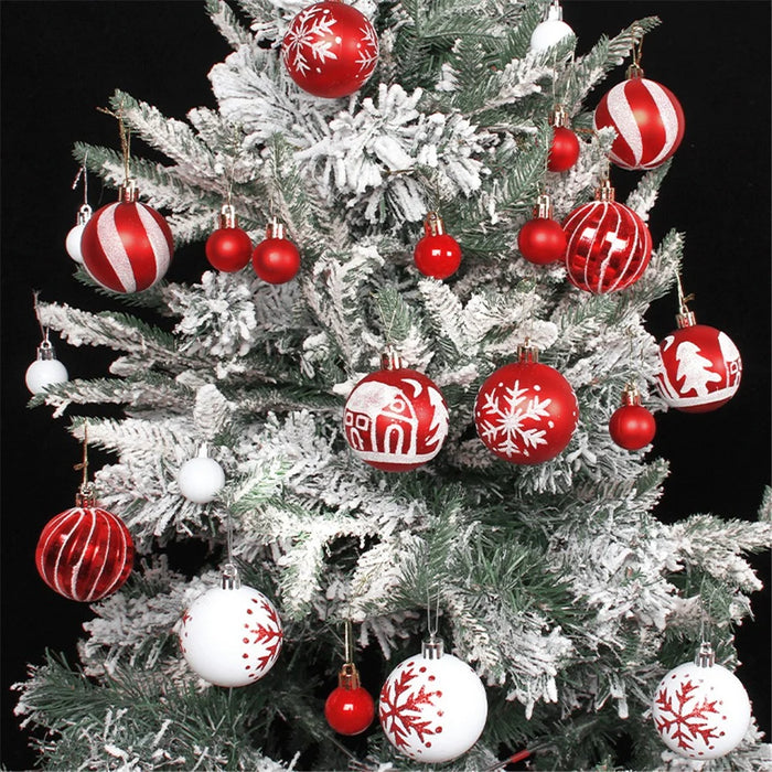 052405 44Pcs / Set Mixed Ball Ornament Christmas Decoration Round Ball Christmas Tree Hanging Ornament - Red / White - 5