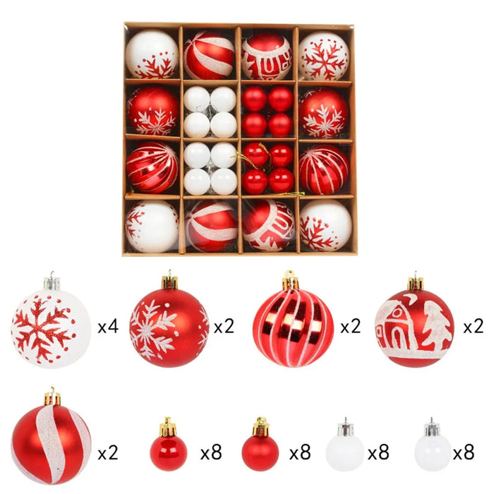 052405 44Pcs / Set Mixed Ball Ornament Christmas Decoration Round Ball Christmas Tree Hanging Ornament - Red / White - 6