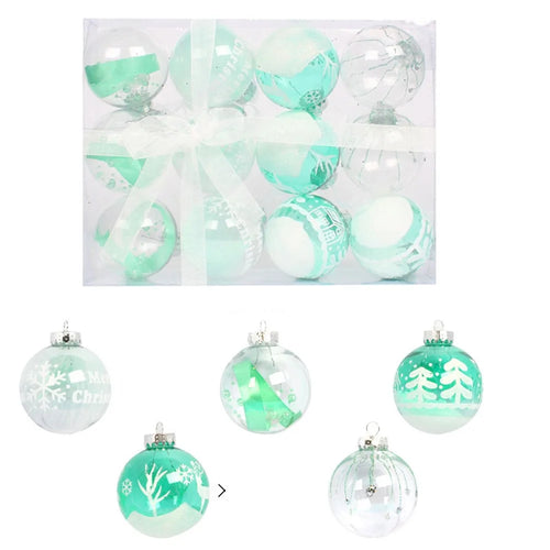 12Pcs / Set 8cm Transparent PET Ball Ornament Xmas Home Party Decoration Christmas Tree Hanging Ornament - Green - 1