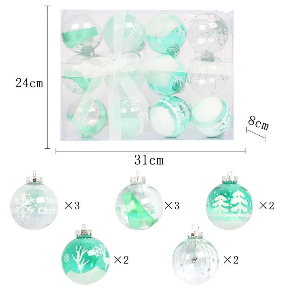 12Pcs / Set 8cm Transparent PET Ball Ornament Xmas Home Party Decoration Christmas Tree Hanging Ornament - Green - 2