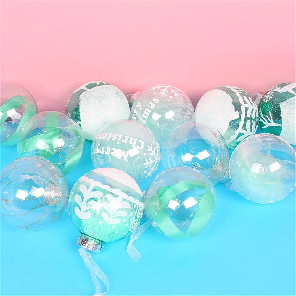 12Pcs / Set 8cm Transparent PET Ball Ornament Xmas Home Party Decoration Christmas Tree Hanging Ornament - Green - 4