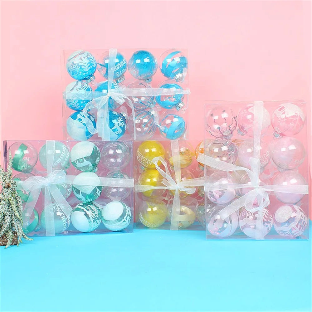 12Pcs / Set 8cm Transparent PET Ball Ornament Xmas Home Party Decoration Christmas Tree Hanging Ornament - Green - 6