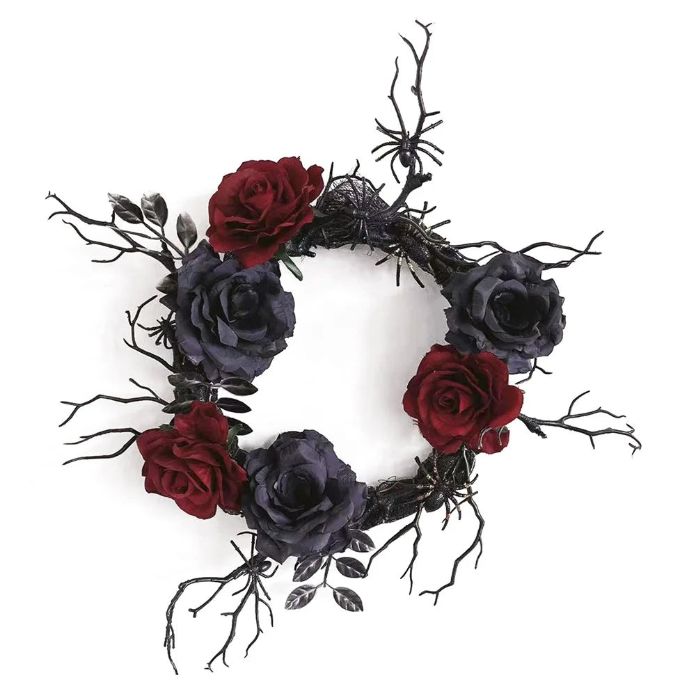Halloween Wreath Artificial Spider Rose Flower Door Wall Decoration Party Ornament - 1