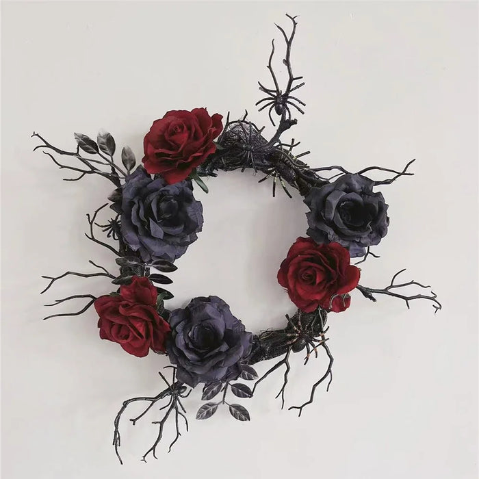Halloween Wreath Artificial Spider Rose Flower Door Wall Decoration Party Ornament - 2