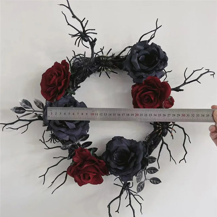 Halloween Wreath Artificial Spider Rose Flower Door Wall Decoration Party Ornament - 4