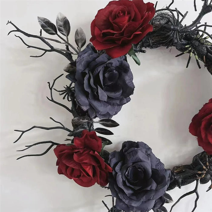 Halloween Wreath Artificial Spider Rose Flower Door Wall Decoration Party Ornament - 5
