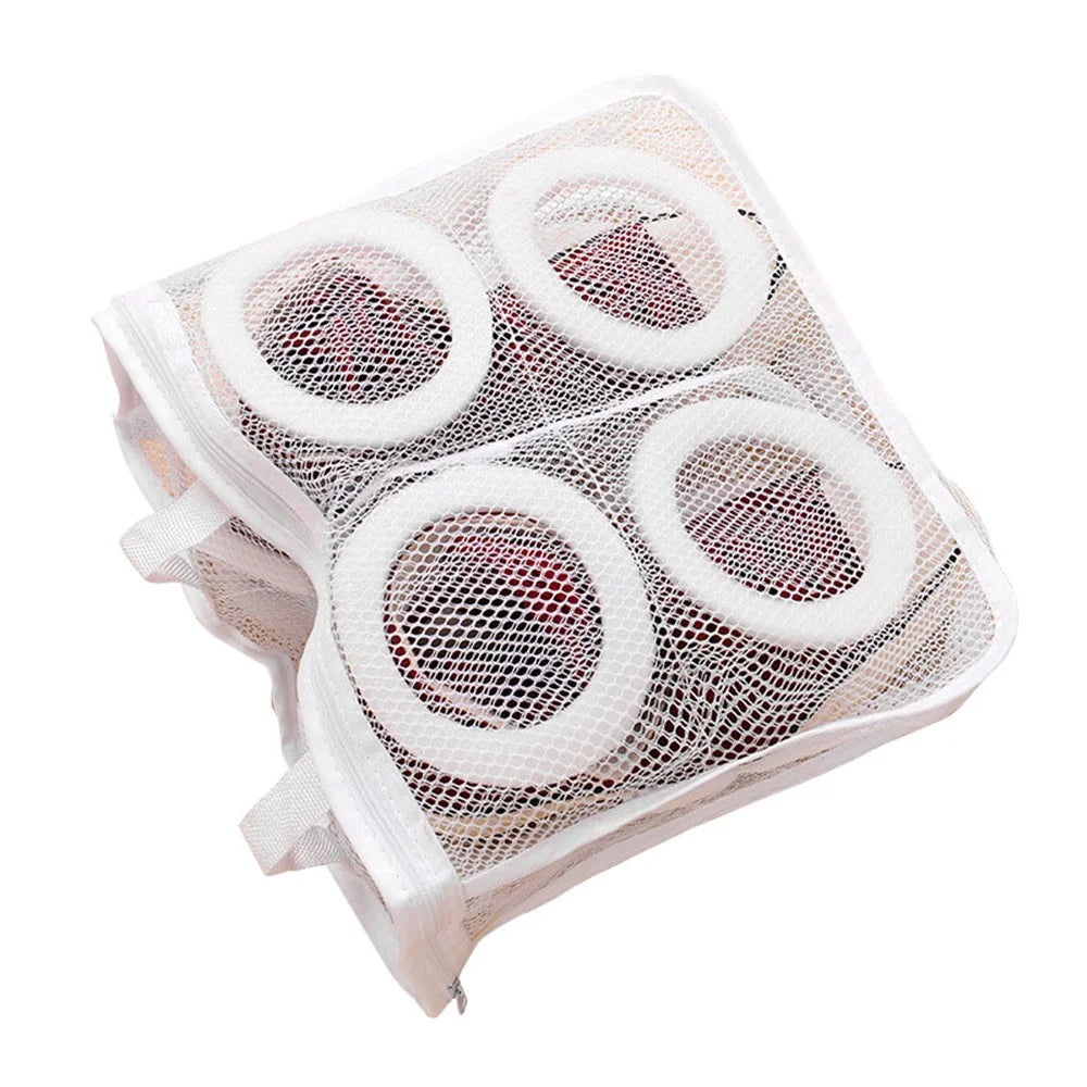 H-3-2 Washing Machine Shoes Storage Bag Portable Mesh Laundry Bag Anti-Deformation Protector Clothes Organizer, Size M: 29*26*9cm - White - 1