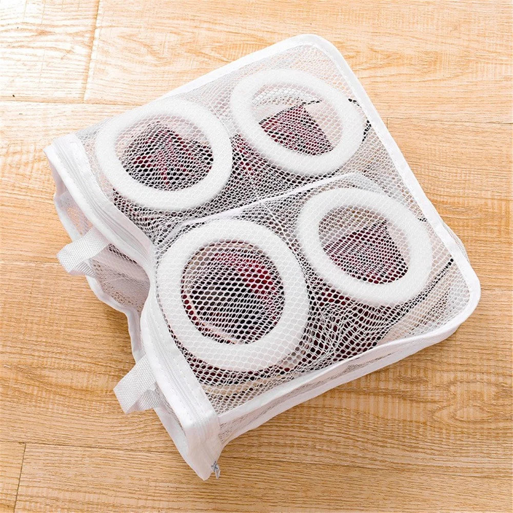 H-3-2 Washing Machine Shoes Storage Bag Portable Mesh Laundry Bag Anti-Deformation Protector Clothes Organizer, Size M: 29*26*9cm - White - 2