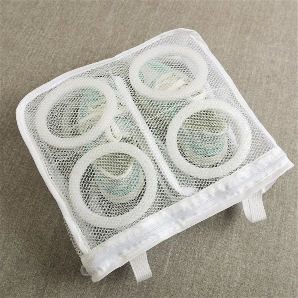 H-3-2 Washing Machine Shoes Storage Bag Portable Mesh Laundry Bag Anti-Deformation Protector Clothes Organizer, Size M: 29*26*9cm - White - 3