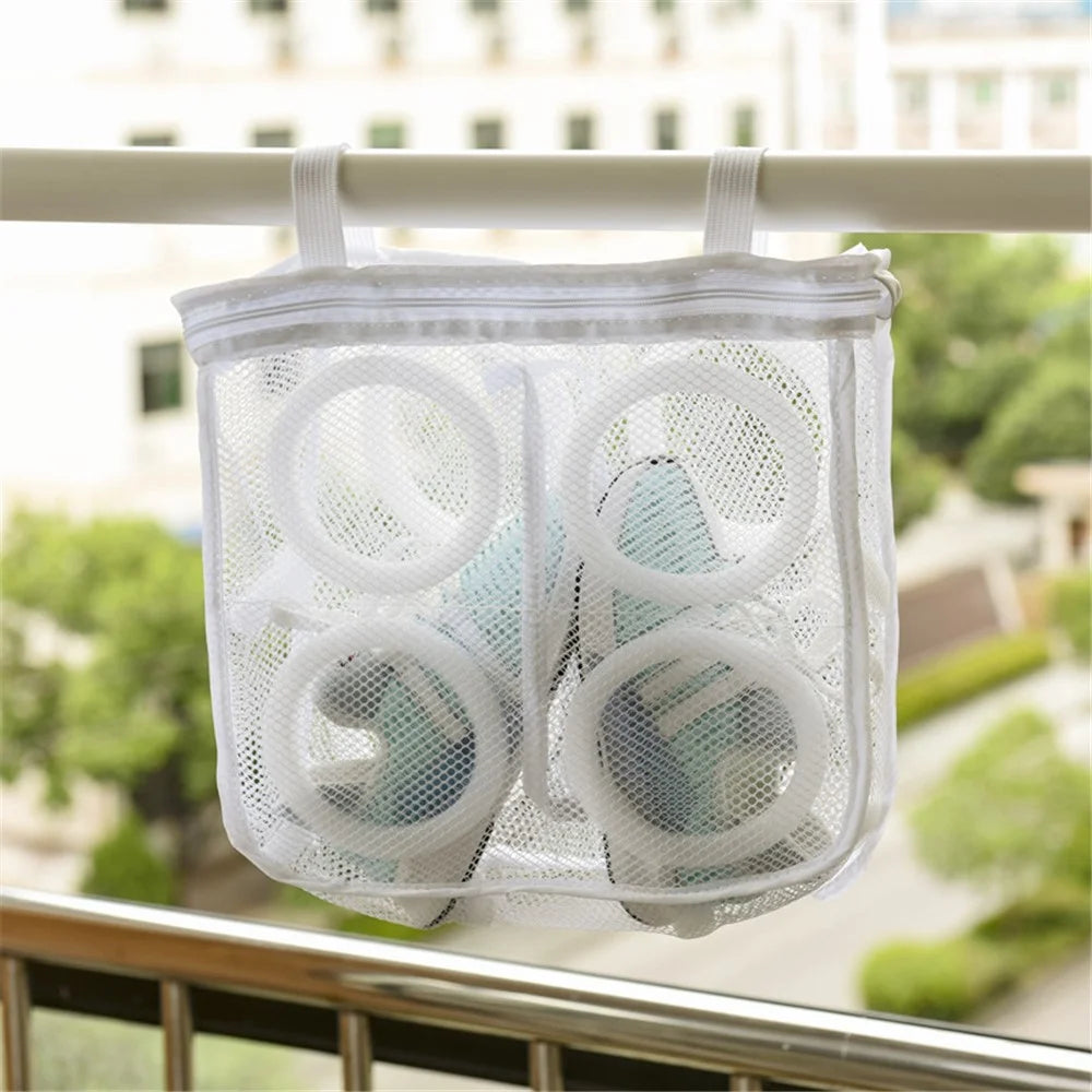 H-3-2 Washing Machine Shoes Storage Bag Portable Mesh Laundry Bag Anti-Deformation Protector Clothes Organizer, Size M: 29*26*9cm - White - 4