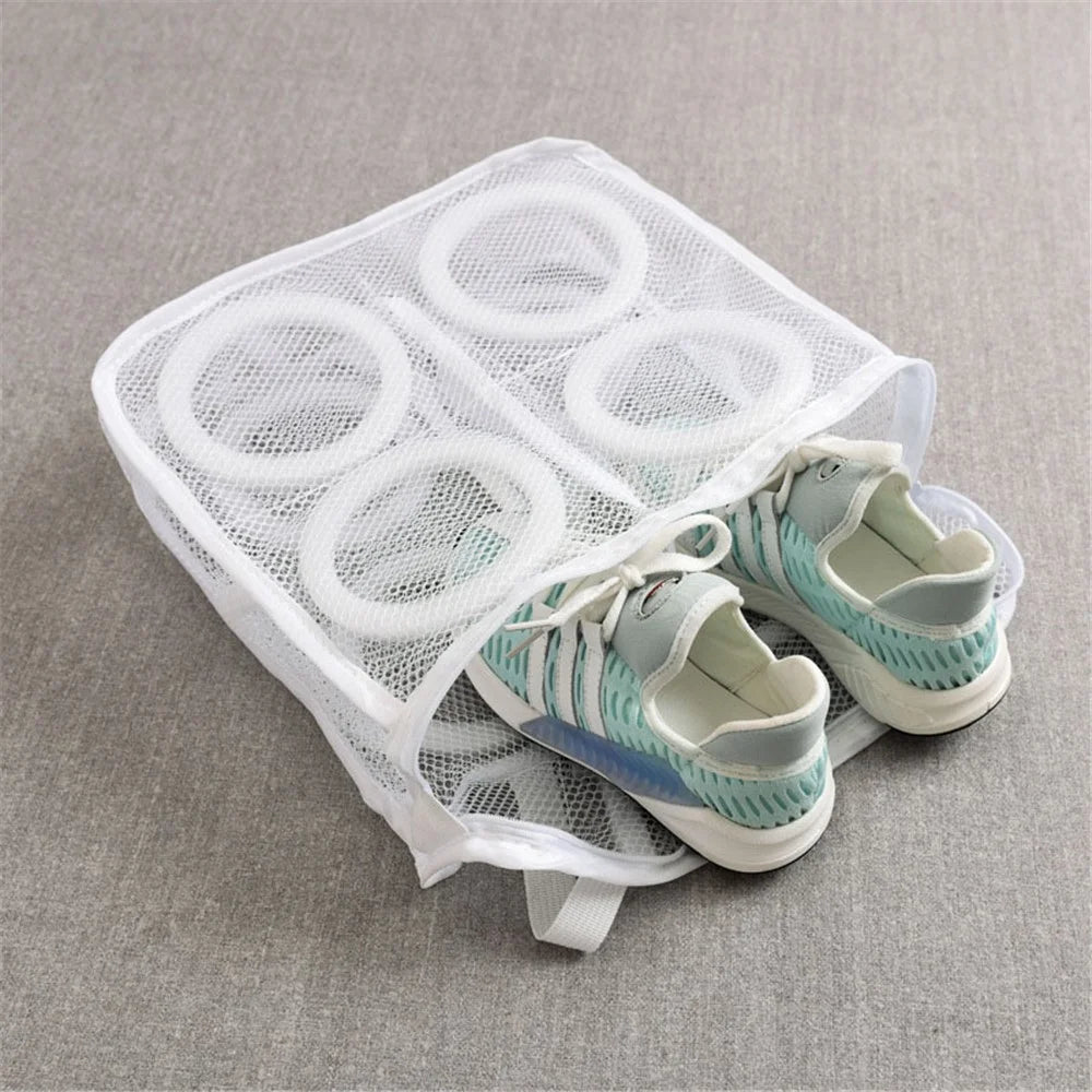 H-3-2 Washing Machine Shoes Storage Bag Portable Mesh Laundry Bag Anti-Deformation Protector Clothes Organizer, Size M: 29*26*9cm - White - 5