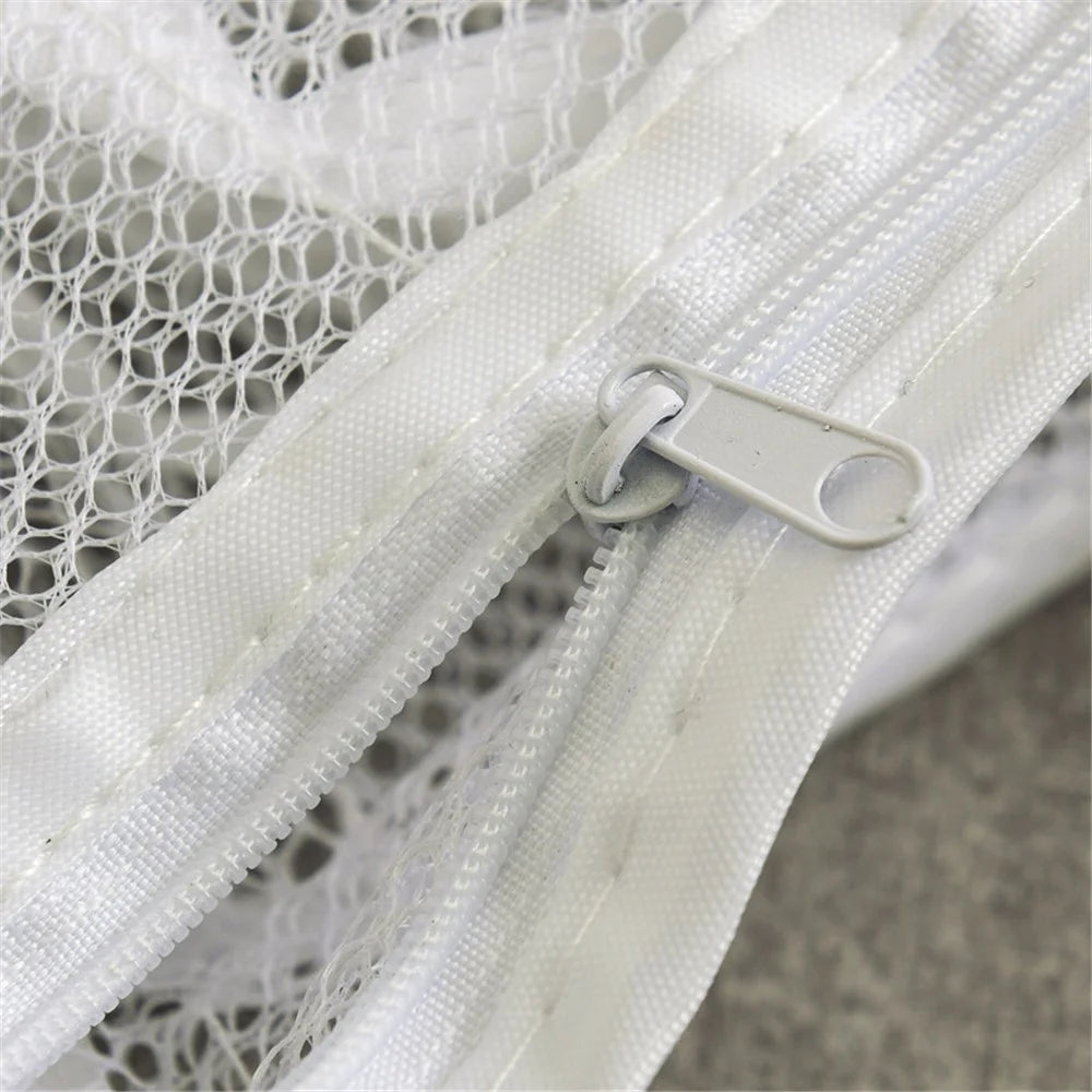 H-3-2 Washing Machine Shoes Storage Bag Portable Mesh Laundry Bag Anti-Deformation Protector Clothes Organizer, Size M: 29*26*9cm - White - 6