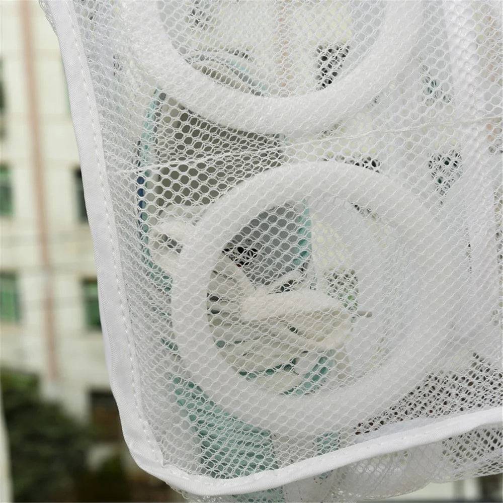 H-3-2 Washing Machine Shoes Storage Bag Portable Mesh Laundry Bag Anti-Deformation Protector Clothes Organizer, Size M: 29*26*9cm - White - 7