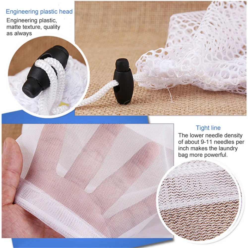 40x50cm Drawstring Washing Machine Laundry Bag Underwear Delicate Wash Bag (Thick Mesh) - 6