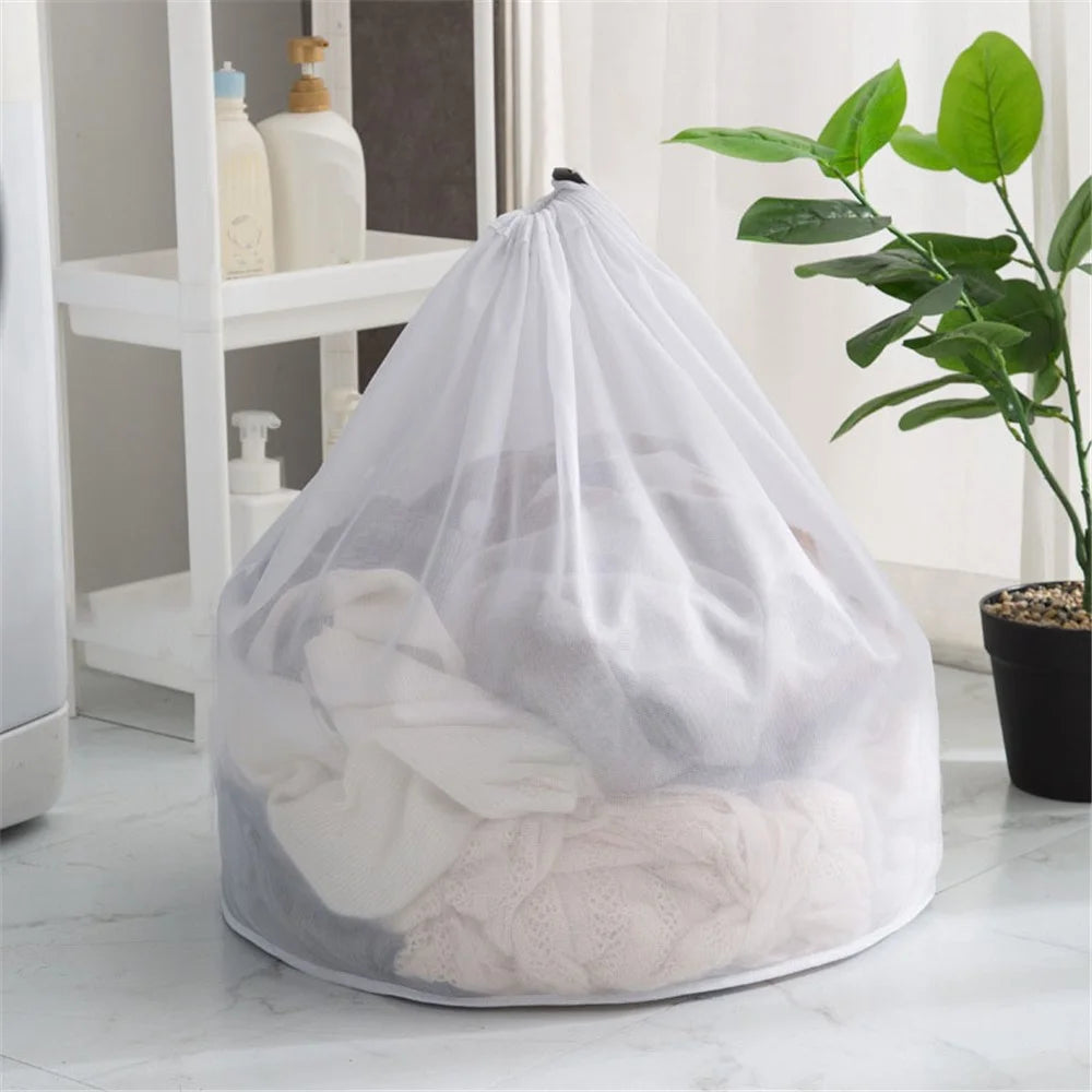 60x80cm Drawstring Laundry Mesh Bag Machine Washable Underwear Delicate Washing Bag (Thin Mesh) - 2