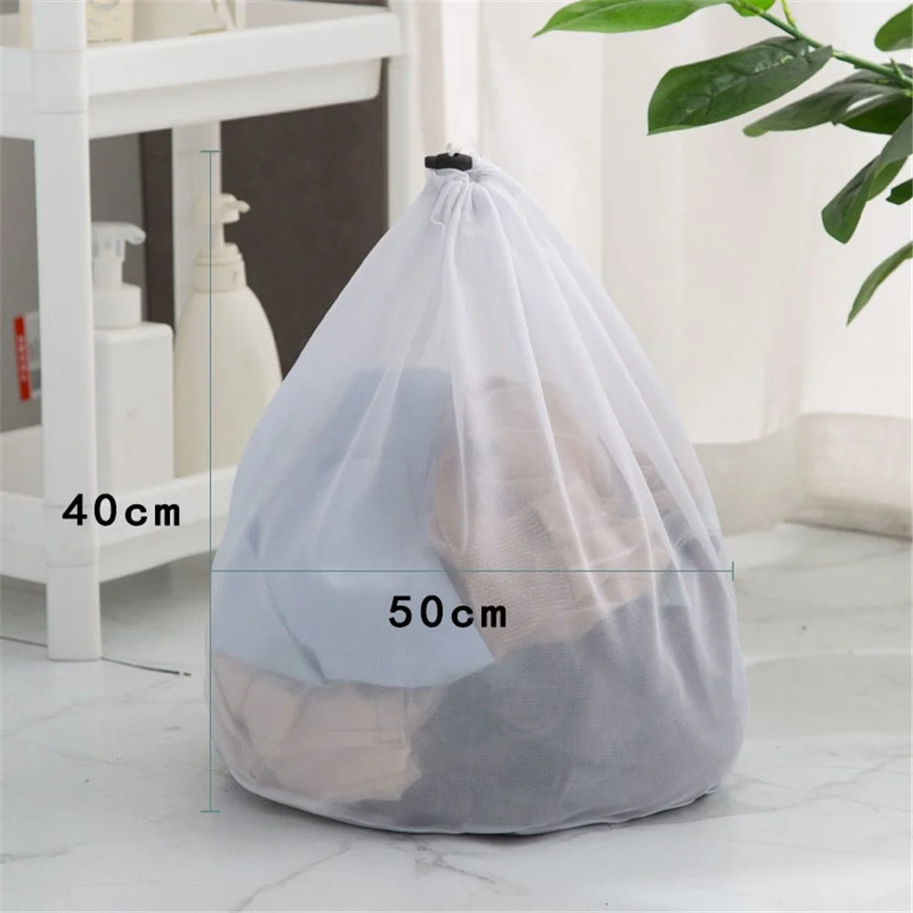 40x50cm Reusable Underwear Delicate Wash Bag Drawstring Laundry Mesh Bag for Washing Machine (Thin Mesh) - 5