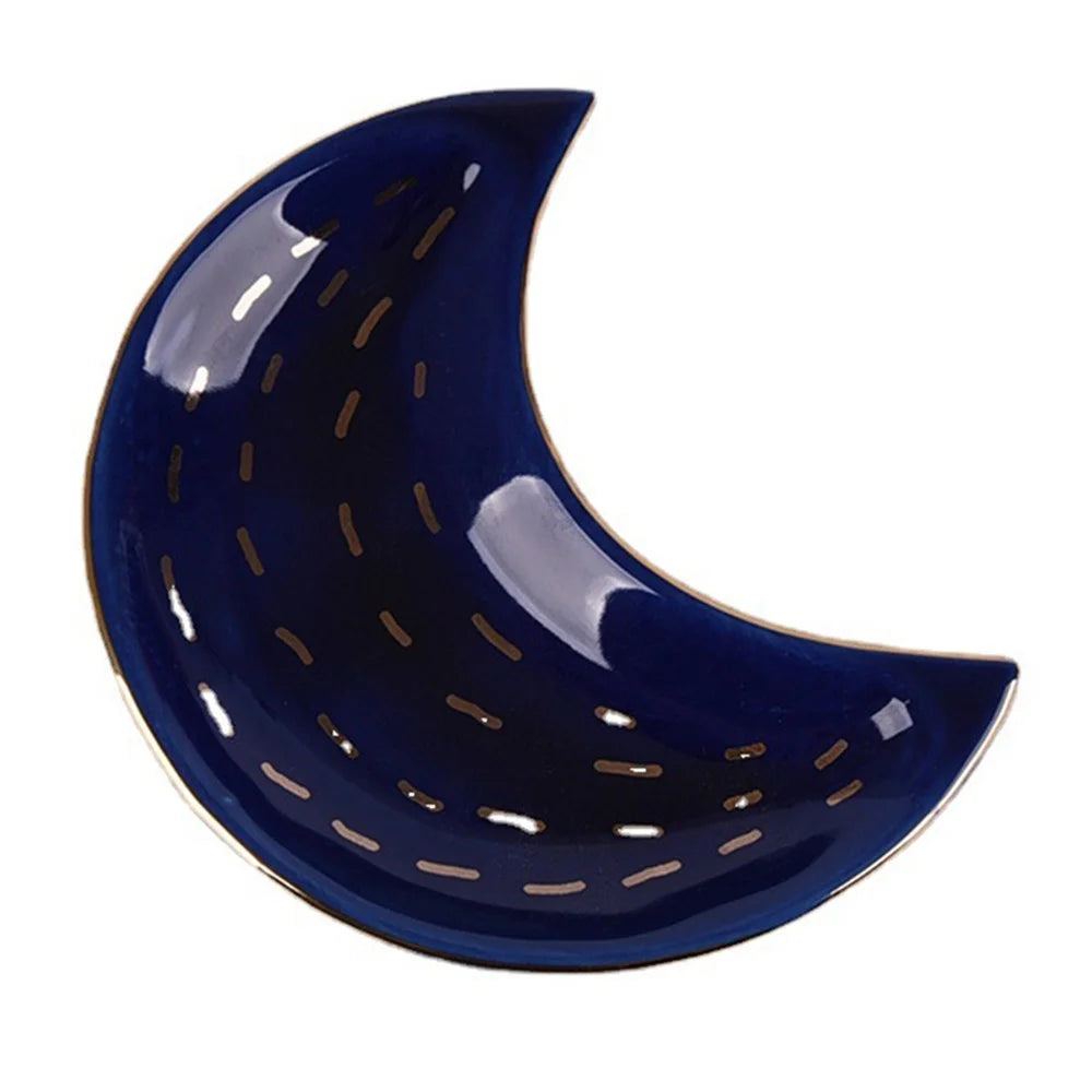 Nordic Style Ceramic Tray Moon-shaped Plate Home Decoration for Jewelry, Earring, Necklace, Dessert, Fruit - Shooting Star / Blue - 1
