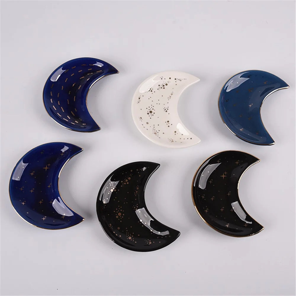 Nordic Style Ceramic Tray Moon-shaped Plate Home Decoration for Jewelry, Earring, Necklace, Dessert, Fruit - Shooting Star / Blue - 5