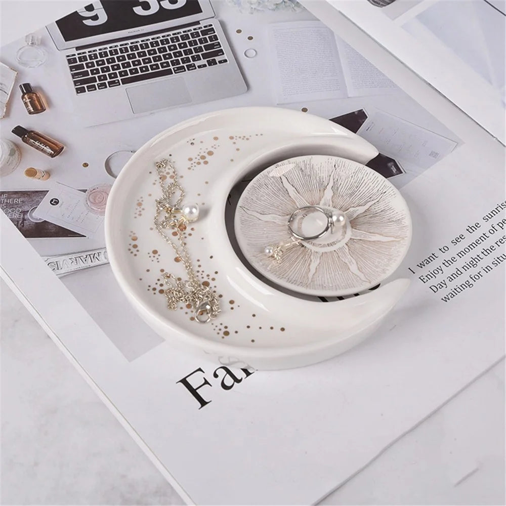 Nordic Style Ceramic Tray Moon-shaped Plate Home Decoration for Jewelry, Earring, Necklace, Dessert, Fruit - Shooting Star / Blue - 6