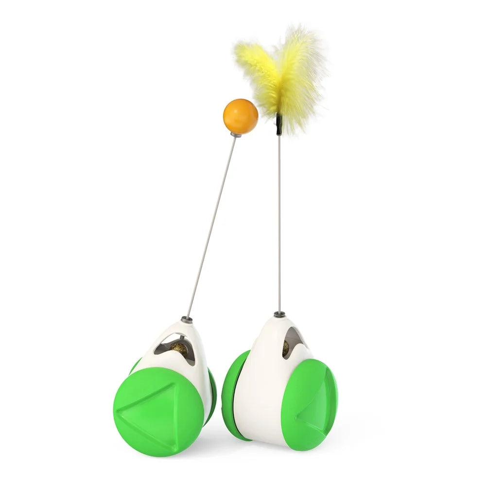FSC-01 Interactive Cat Ball Toys Gift with Feathers Tumbler Cat Moving Toys Funny Exercise Kitten Teaser Toys for Indoor Cats - Green / White - 2