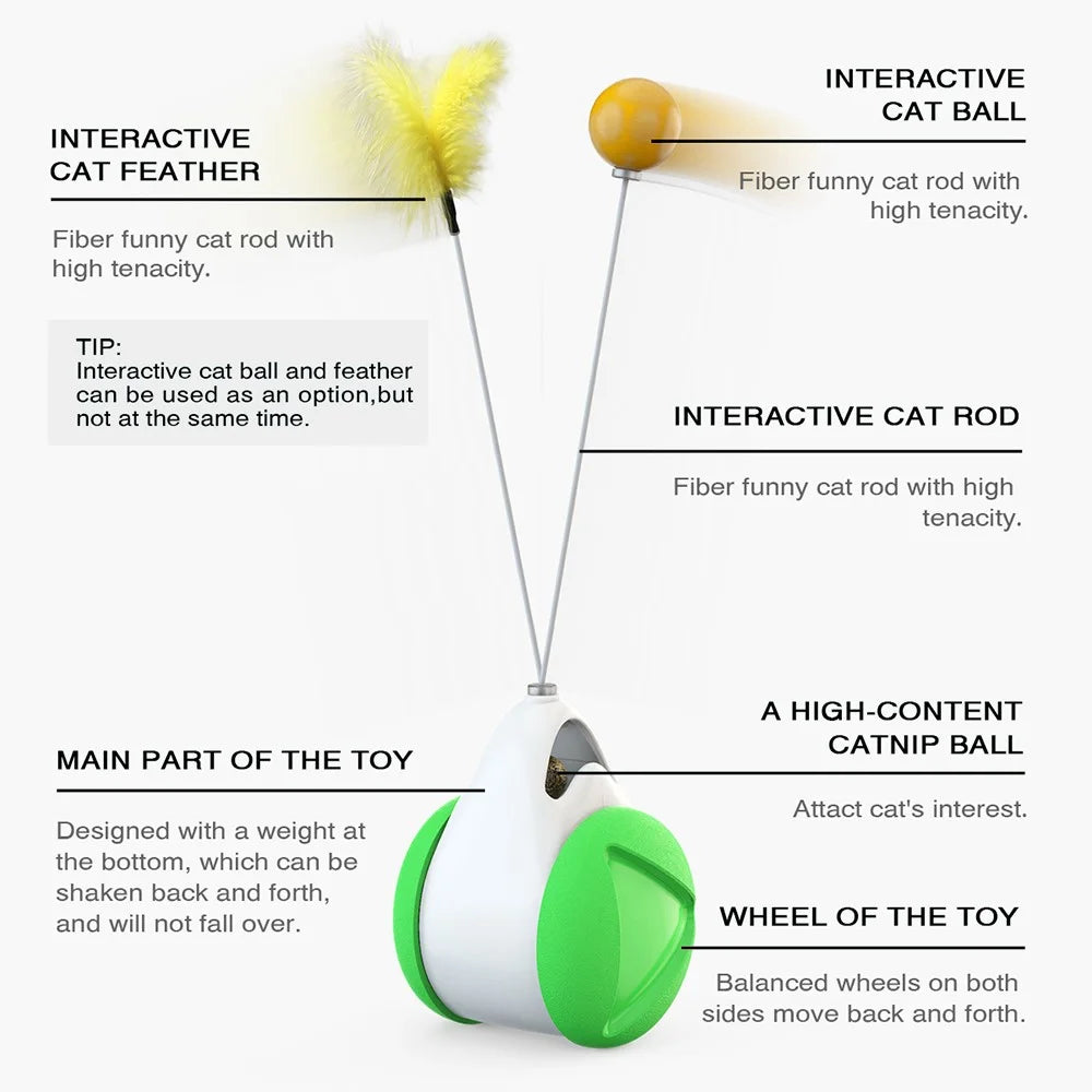 FSC-01 Interactive Cat Ball Toys Gift with Feathers Tumbler Cat Moving Toys Funny Exercise Kitten Teaser Toys for Indoor Cats - Green / White - 3