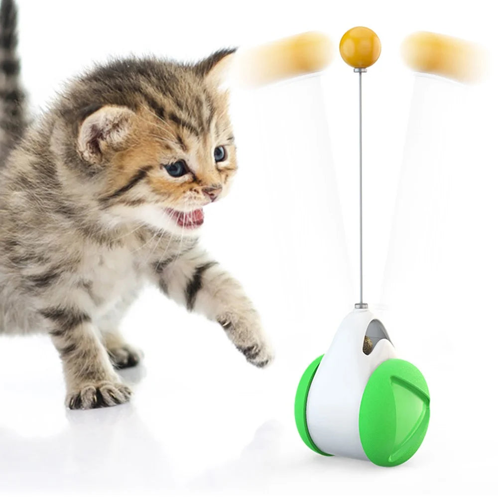 FSC-01 Interactive Cat Ball Toys Gift with Feathers Tumbler Cat Moving Toys Funny Exercise Kitten Teaser Toys for Indoor Cats - Green / White - 4