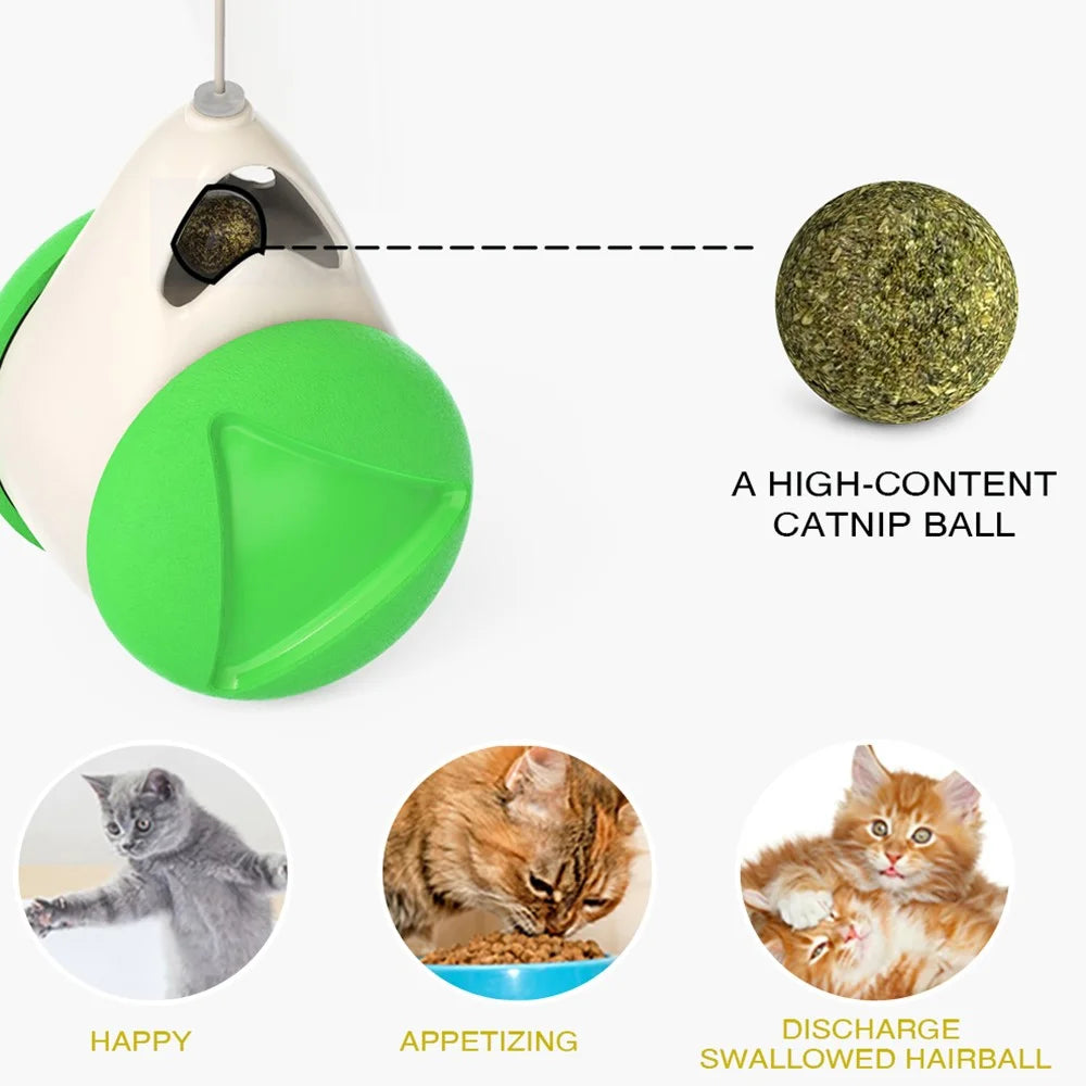 FSC-01 Interactive Cat Ball Toys Gift with Feathers Tumbler Cat Moving Toys Funny Exercise Kitten Teaser Toys for Indoor Cats - Green / White - 5