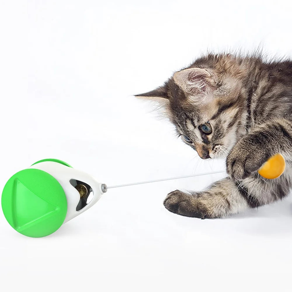 FSC-01 Interactive Cat Ball Toys Gift with Feathers Tumbler Cat Moving Toys Funny Exercise Kitten Teaser Toys for Indoor Cats - Green / White - 6