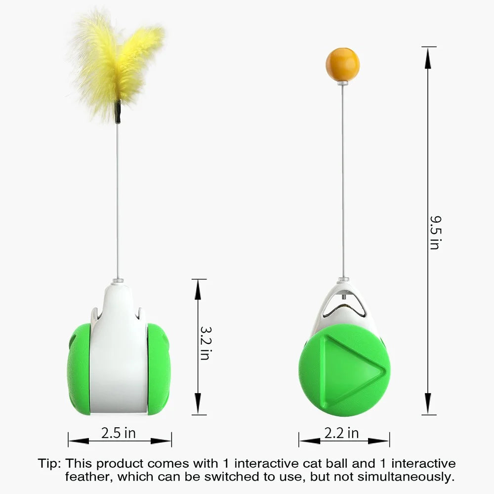 FSC-01 Interactive Cat Ball Toys Gift with Feathers Tumbler Cat Moving Toys Funny Exercise Kitten Teaser Toys for Indoor Cats - Green / White - 7