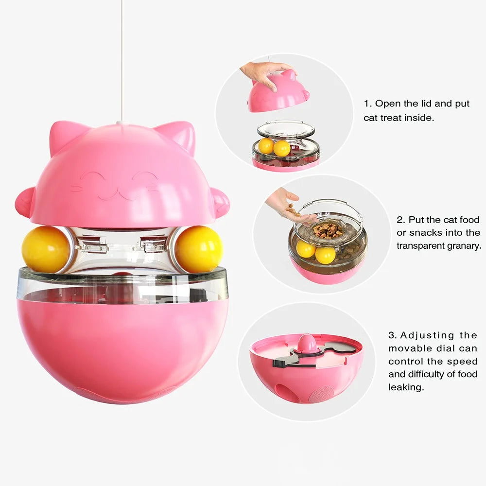 ZCM-01 Interactive Cat Ball Toys Gift Adjustable Food Dispensing Cat Toy Funny Exercise Kitten Tumbler Teaser Toys (CE / CPC / FDA / ROHS) - Pink - 5