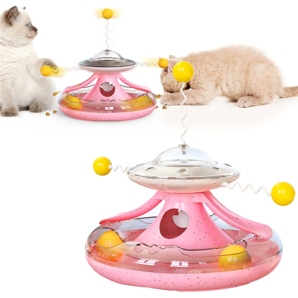 MZP-01 Cat Turntable Leaking Food Toy Pet Toy Gift Funny Cat Stick Cat Feeding Roller Turntable (CE / CPC / FDA / ROHS Certified, BPA Free) - Pink - 1