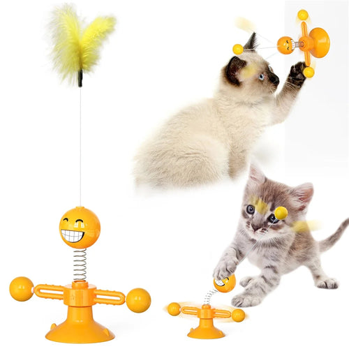 ZH-08 Rotating Windmill Spring Figure Cat Toys Gift with Feathers Interactive Cats Ball Toys Funny Exercise Kitten Teaser Toys for Indoor Pets - Orange - 1