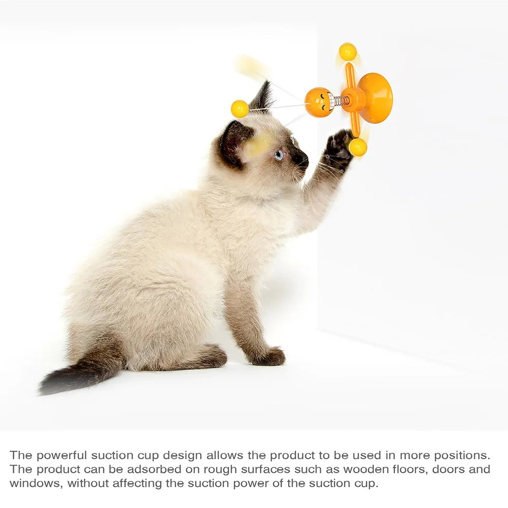 ZH-08 Rotating Windmill Spring Figure Cat Toys Gift with Feathers Interactive Cats Ball Toys Funny Exercise Kitten Teaser Toys for Indoor Pets - Orange - 6
