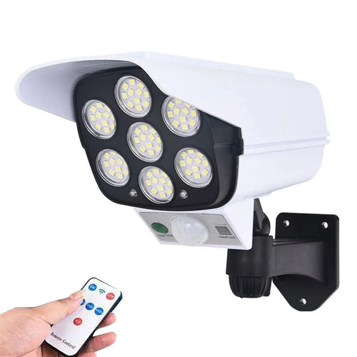 2178T Camera Type Solar 77 LED Light Motion Sensor Garden Lamp Wall-Mounted Street Light Searchlight with Remote - 1