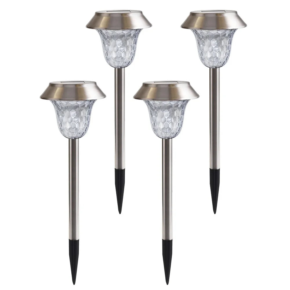 CIS-57453A 4Pcs / Set Stainless Steel Solar Stake Light IP65 Waterproof Garden Lamp for Lawn Patio Yard - 1