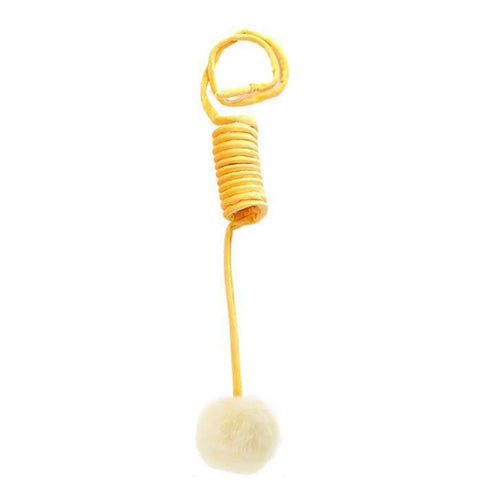 TG-CTOY0086 Cat Spring Toy Hanging Stretchable Spring with Pompom Bell Soft Plush Pet Interactive Toy Gift ST - Yellow - 1