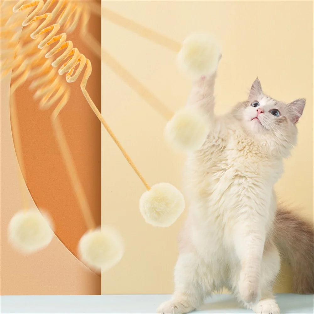 TG-CTOY0086 Cat Spring Toy Hanging Stretchable Spring with Pompom Bell Soft Plush Pet Interactive Toy Gift ST - Yellow - 2